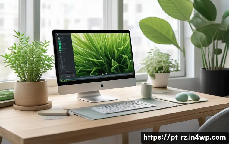 마인드풀테크 구현을 위한 프레임워크 - A serene digital workspace scene featuring a modern, minimalist user interface on a sleek desktop mo...