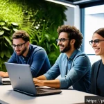 Home 22 마인드풀테크 설계의 기초 - A diverse team of software developers and sustainability experts collaborating in a modern Brazilian...