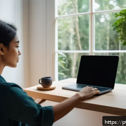 Home 33 마인드풀테크 툴 비교 어떤 것을 선택할까 - A serene home office scene featuring a young adult woman using a laptop with the Forest app open on ...