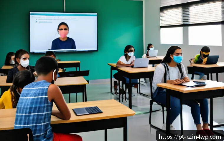 마인드풀테크의 사회적 영향 - A serene modern classroom in São Paulo with diverse Brazilian teenagers attentively participating in...